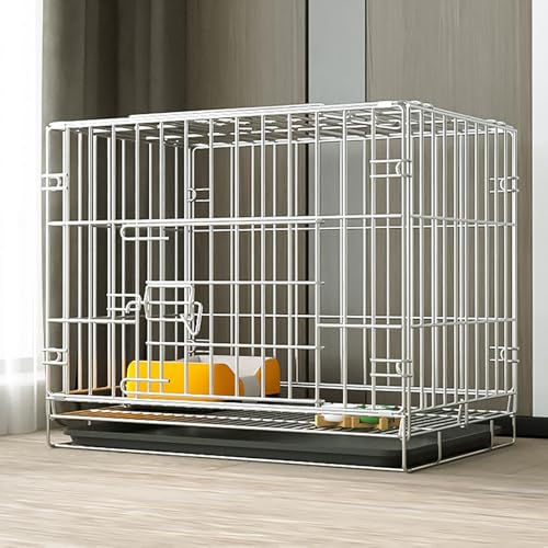 Meerschweinchen Käfig, Hundekäfig, Hasenkäfig, Zusammenklappbarer Hundekäfig aus Metalldraht mit Herausnehmbarem Tablett, Reise-Welpenlaufstall für Drinnen und Draußen, Leicht zu Tragen(White,61*42*50 von KISDFOND