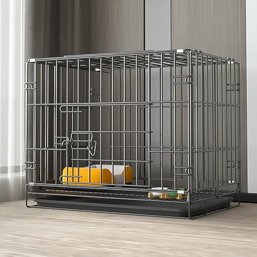 Meerschweinchen Käfig, Hundekäfig, Hasenkäfig, Zusammenklappbarer Hundekäfig aus Metalldraht mit Herausnehmbarem Tablett, Reise-Welpenlaufstall für Drinnen und Draußen, Leicht zu Tragen(Black,61*42*50 von KISDFOND