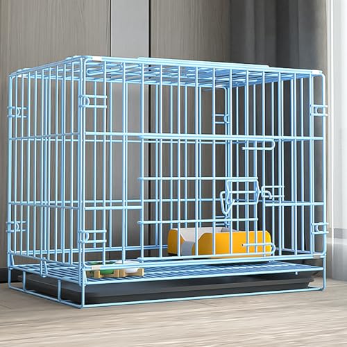 Meerschweinchen Käfig, Hundekäfig, Hasenkäfig, Zusammenklappbarer Hundekäfig aus Metalldraht mit Herausnehmbarem Tablett, Reise-Welpenlaufstall für Drinnen und Draußen, Leicht zu Tragen(Blue,85*60*70c von KISDFOND