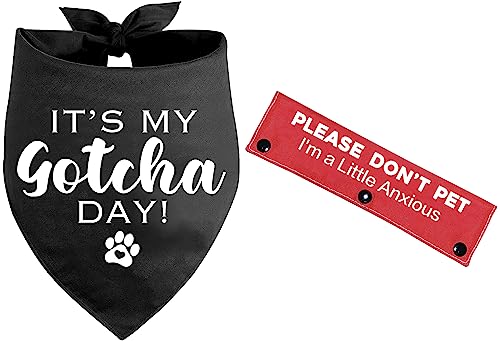 KISJO 2 Stück It's My Gotcha Day schwarzer Hundeschal, Bandana mit roter Hundeleinenwickel (Bitte Don't Pet I'm A Little Anxious), Haustier-Geburtstagsgeschenk-Set, Hunde-Zubehör für von KISJO