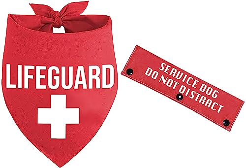 KISJO 2 Stück Lifeguard Lustiges rotes Haustier Hund Bandana Schal mit roter Hundeleine Wickel (Seruice Dog) für Welpen Hund Strand Pool Zubehör, Set für Hundeliebhaber und Besitzer von KISJO