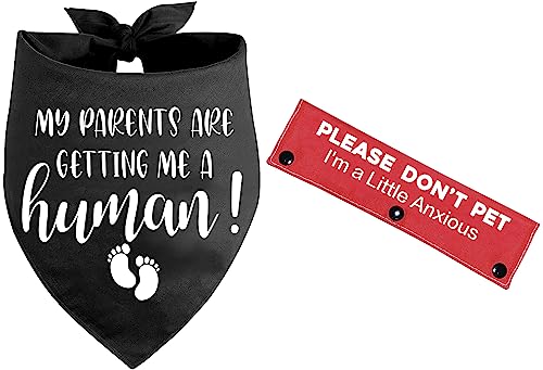 KISJO 2 Stück My Parents are Getting Me A Human Black Dog Scarf Bandana with Red Dog Leash Wrap (Please Don't Pet) Dog Pregnancy Ankündigung Set for Dog Lovers and Owners von KISJO