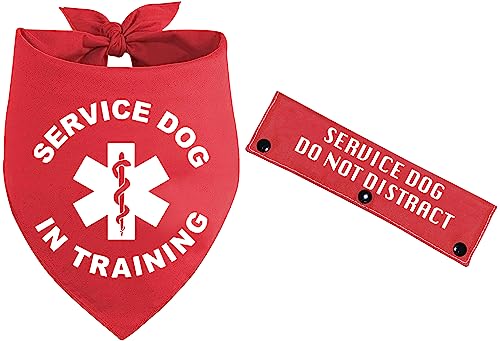 KISJO 2 Stück Service Dog in Training Red Pet Dog Bandana with Red Dog Leash Wrap (Seruice Dog) for Puppy Dog Beach Pool Accessoriesfor Pet Dog Lovers and Owners Gift von KISJO