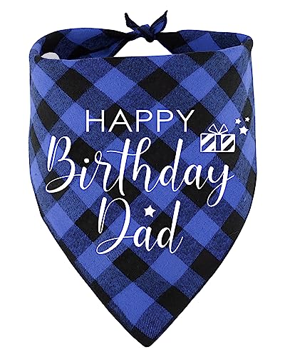 KISJO Happy Birthday Dad Blau kariert Baumwolle Haustier Hund Schal Bandanas, lustiges Geburtstagsparty-Zubehör und Gender Reveal Foto Requisite zu feiern Pet Dad's Special Day für Haustier von KISJO