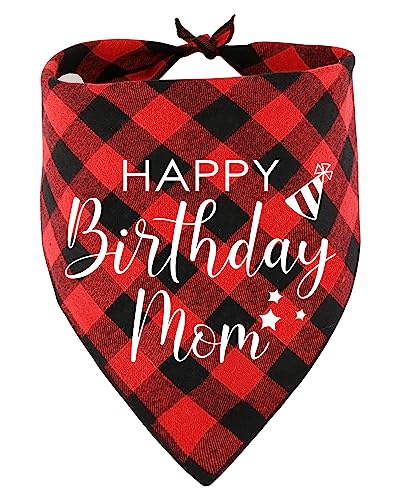 KISJO Happy Birthday Mom Rot Plaid Baumwolle Haustier Hund Schal, Geburtstag Party Zubehör Geschlecht offenbart Foto Requisite zum Feiern von Haustier Hund Mutter Special Day für Hundeliebhaber und Besitzer Geschenk von KISJO