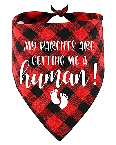 KISJO My Parents are Getting Me A Human Red Plaid Dog Scarf Bandana Hund Pregnancy Ankündigung Design, Funny Pet Scarf for Friend to Share The News, Perfect for Pet Dog Lovers and Owners von KISJO