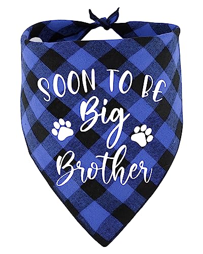 KISJO Soon to Be Big Brother Blau Plaid Haustier Schal Zubehör Haustier Zubehör für Hundeliebhaber Dreieck Schal für kleine, mittelgroße und große Hunde Haustiere Schwangerschaft Ankündigung Geschlecht Offenbarung Geschenk für Hundeliebhaber von KISJO