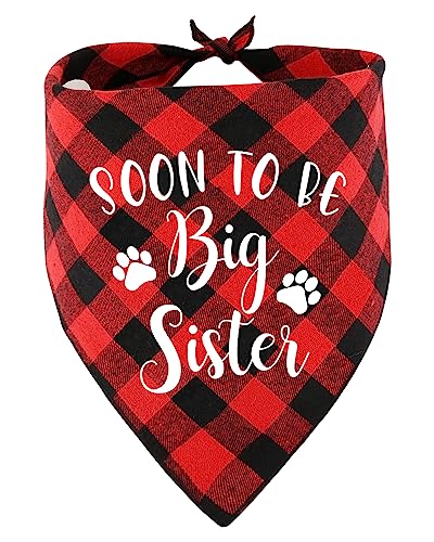 KISJO Soon to Be Sister Rot Plaid Girl Dog Scarf Bandana, Schwangerschaftsankündigung, Hundehalstuch, Geschlecht offenbaren, Haustier-Hundeschal, Lätzchen, Hundeliebhaber, Geschenk von KISJO