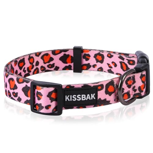 KISSBAK Hundehalsband für große Hunde - Niedliches Halsband für kleine, mittlere und große Mädchenhunde mit weichen, verstellbaren Blumenmotiven in Sonnenblumenoptik Mädchenwelpen (L,Rosa Leopard) von KISSBAK