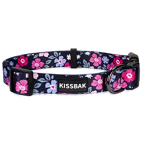 KISSBAK Hundehalsband für kleine Hunde - Niedliches Halsband für kleine, mittlere und große Mädchenhunde mit weichen, verstellbaren Blumenmotiven in Sonnenblumenoptik Mädchenwelpen (S, Roseus) von KISSBAK