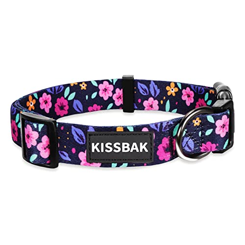 KISSBAK Hundehalsband für kleine Hunde - Niedliches Halsband für kleine, mittlere und große Mädchenhunde mit weichen, verstellbaren Blumenmotiven in Sonnenblumenoptik Mädchenwelpen (S,Floral) von KISSBAK