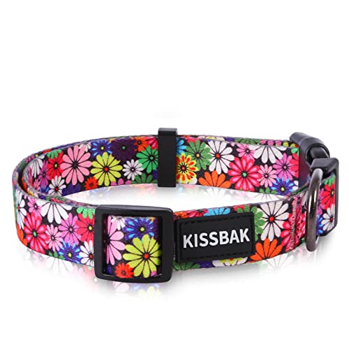 KISSBAK Hundehalsband für kleine Hunde - Niedliches Halsband für kleine, mittlere und große Mädchenhunde mit weichen, verstellbaren Blumenmotiven in Sonnenblumenoptik Mädchenwelpen (S,Sonnenblume) von KISSBAK