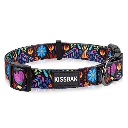 KISSBAK Hundehalsband für kleine Hunde - Niedliches Halsband für kleine, mittlere und große Mädchenhunde mit weichen, verstellbaren Blumenmotiven in Sonnenblumenoptik Mädchenwelpen (XS,Floral lila) von KISSBAK