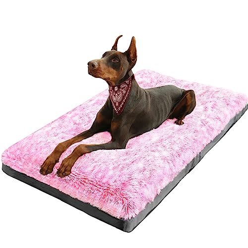 KISYYO XL Hundebett, gemütlich, Plüsch, fixierbar, waschbar, 107,7 x 71,1 x 7,6 cm, Rosa von KISYYO