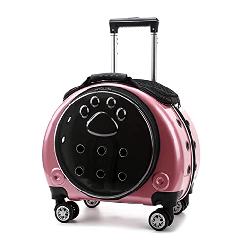 Transportbox Katze Katzentransportbox Hunderucksack Kleine Hunderucksack Hunde Pet Rolling Carrier Hundewagen mit Rädern, Katzentransporttasche mit 360° Felgen und Entlüften (Color : Roze) von KITCISSL