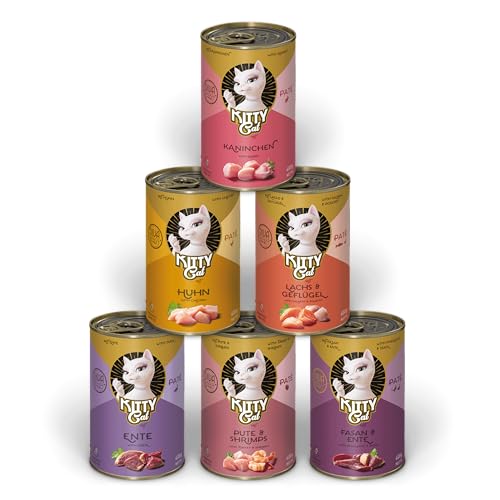 KITTY Cat Paté Mix 3, 6 x 400 g, Nassfutter für Katzen im Probierpaket, getreidefreies Katzenfutter mit Taurin, Lachsöl und Grünlippmuschel, Alleinfuttermittel mit hohem Fleischanteil, Made in Germany von KITTY Cat