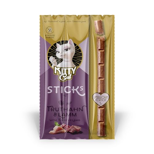 KITTY Cat Sticks Truthahn & Lamm, 15 g, softe Leckerlis für Katzen, getreidefreier Snack mit hohem Fleischanteil und Taurin, 3 Sticks à 5 g von KITTY Cat