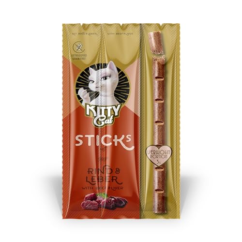 KITTY Cat Sticks Rind & Leber, 15 g, softe Leckerlis für Katzen, getreidefreier Snack mit hohem Fleischanteil und Taurin, 3 Sticks à 5 g von KITTY Cat