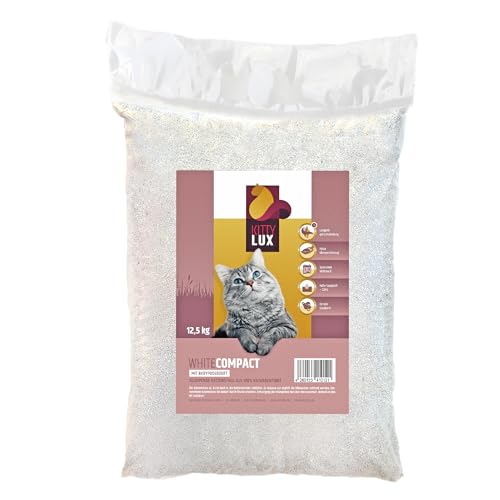 KittyLux klumpende Katzenstreu White Compact 12,5kg mit Babypuderduft für Sensible Katzen, Klumpstreu 100% Naturbentonit, Feste Klumpenbildung, schnelle Geruchsbildung, geringer Verbrauch von KITTYLUX