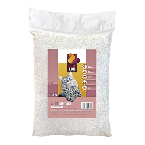 KITTYLUX KittyLux klumpende Katzenstreu White Compact 12,5kg mit Babypuderduft für Sensible Katzen, Klumpstreu 100% Naturbentonit, Feste Klumpenbildung, schnelle Geruchsbildung, geringer Verbrauch von KITTYLUX