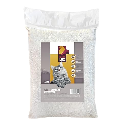 KittyLux klumpende Katzenstreu White Compact 12,5kg ohne Duft für Sensible, anspruchsvolle Katzen, Klumpstreu 100% Naturbentonit, Feste Klumpenbildung, schnelle Geruchsbildung, geringer Verbrauch von KITTYLUX