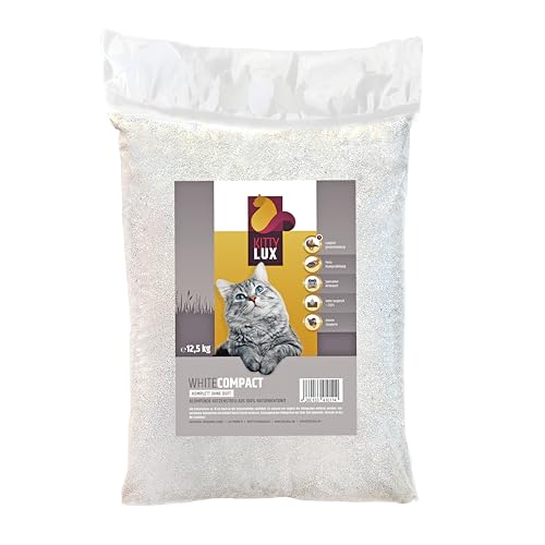 KittyLux klumpende Katzenstreu White Compact 2x12,5kg ohne Duft für Sensible, anspruchsvolle Katzen, Klumpstreu 100% Naturbentonit, Feste Klumpenbildung, schnelle Geruchsbildung, geringer Verbrauch von KITTYLUX