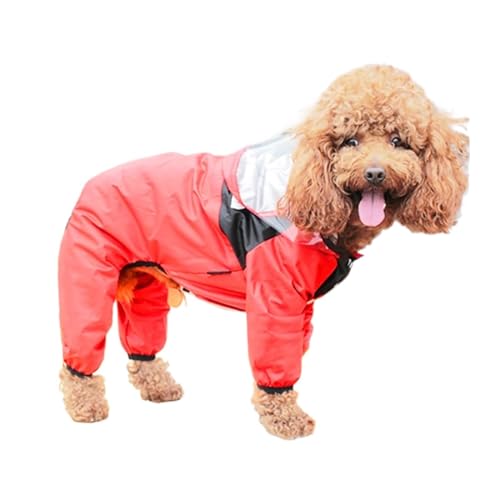 Regenmantel für Haustiere, Hundegesicht, Haustierkleidung, Overall, wasserdichte Hundejacke, wasserabweisende Kleidung für Hunde, Haustiermantel (Farbe: Rot, Größe: 2XL) von KIVIOV