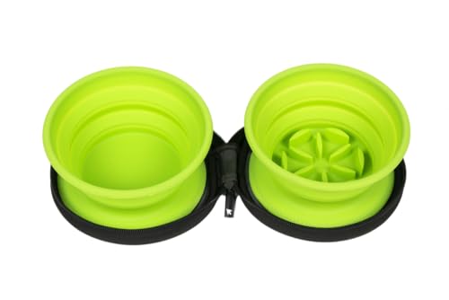 KIWI WALKER Double Travel Bowl - Slowfeeder | für Wasser und Futter | Abnehmbarer Bezug (Blau) von KIWI WALKER