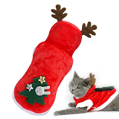 KIXS Haustier-Weihnachtskleidung, Niedlicher Elch-Hund-Katze-Weihnachtsoutfit-Mantel, Neuheit Haustier Cosplay Kostüme Party Dressing Outfit für kleine mittelgroße Hunde Katzen von KIXS