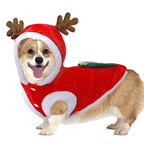 KIXS Haustier-Weihnachtskleidung,Weihnachts-Rentier-Kleidung für Hunde | Winter Warmer Hoodie Mantel Kleidung für kleine mittelgroße Hunde und Katzen Weihnachtsfeierzubehör von KIXS