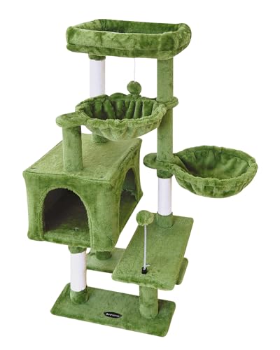 KIYUMI Katzenbaum Katzenturm Condo mit Sisal Kratzbaum für Indoor Katzen Katzenbaum Katzenmöbel mit Hängematte Sitzstange und Kätzchen Ball Spielzeug, Multi-Level Pet Activity Center von KIYUMI