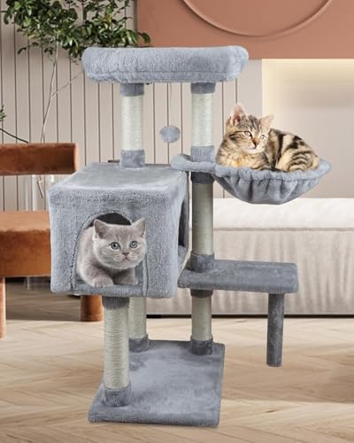 KIYUMI Katzenbaum mit mehreren Ebenen, Haustier-Aktivitätszentrum, Katzenturm, mit Sisal-Kratzbaum für Innenkatzen, Katzenbaum, Katzenmöbel mit Hängematte, Sitzstange und Kätzchenball, Spielzeug 08G von KIYUMI