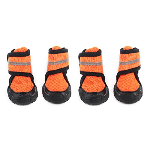 Hundeschuhe Für Kleine Hunde, 4 Stück, Haustierschuhe – rutschfeste, Atmungsaktive Hundeschuhe Mit Reflektierenden Riemen Für Kleine, Mittelgroße Und Große Hunde (Orange, 8 cm)(45-Orange) von KJAOYU