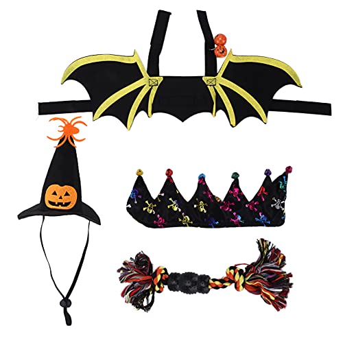 Komplettes Halloween-Fledermaus-Haustier-Kostümset für Katzen und Hunde. 4-teiliges, Bezauberndes und bequemes Anziehzubehör-Set, ideal für Cosplay, Mottopartys und Festliche (L) von KJAOYU