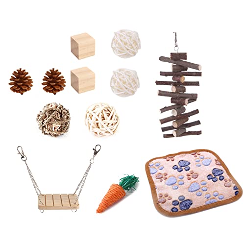 KJDKNC Hamster Spielzeug Set Vogelkäfig Hängespielzeug Handgewebte Rattan-Kugeln Holzschaukel Kauspielzeug Papageien Kletterspielzeug Kleintier Geschenk Haustier Käfig Zubehör von KJDKNC