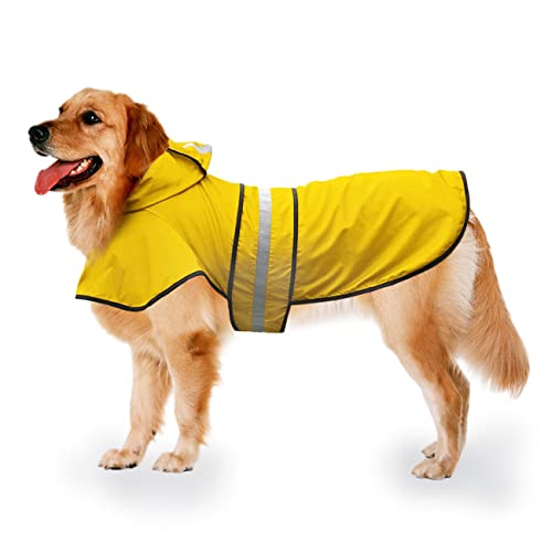 Hunde-Regenmantel, Regenponcho Jacke für Hunde, Hoodie mit Reflektierenden Streifen, Verstellbare wasserdichte Haustierkleidung, leicht zu tragen, für große Hunde von KJEC