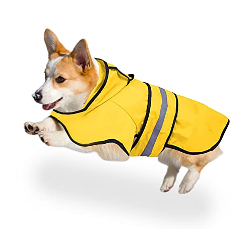 Hunde Regenmantel, Regenponcho Jacke für Hunde, Hoodie mit Reflektierenden Streifen, Verstellbare wasserdichte Haustierkleidung, leicht zu tragen, für kleine Hunde von KJEC