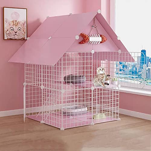 2-lagiger Katzenkäfig für den Innenbereich, Faltbarer Katzenkäfig, Haustierkäfig für Katzen, Haustier-Übungszaun, DIY-Drahtzaun für 1–3 Katzen (Pink 75x75x109cm) von KJHYYPP