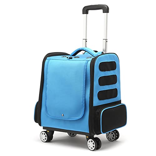 Faltbarer Haustier-Reisetrolley, Katzen-/Hunderucksackträger, atmungsaktive Haustier-Reisetasche, Hundetransportbox (Blue) von KJHYYPP