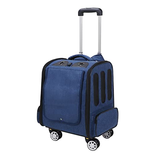 Faltbarer Reisetrolley für Haustiere, Katzen-/Hunderucksack, atmungsaktive Reisetasche für Haustiere mit Rädern, Hundetransportbox, Katzenkäfigtasche (Blue) von KJHYYPP