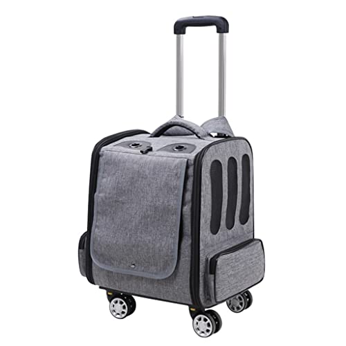 Faltbarer Reisetrolley für Haustiere, Katzen-/Hunderucksack, atmungsaktive Reisetasche für Haustiere mit Rädern, Hundetransportbox, Katzenkäfigtasche (Gray a) von KJHYYPP