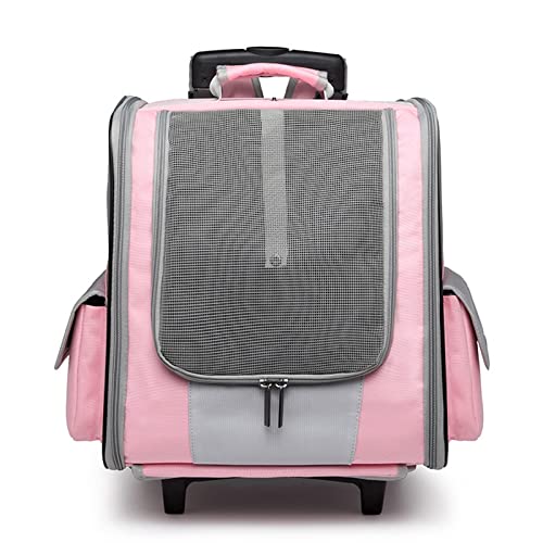 Haustier-Katzentasche, tragbare Hundetasche, vierrädriger Faltbarer Trolley-Koffer, atmungsaktiver Haustier-Katzen-Hunde-Kinderwagen, Heimtierbedarf (schwarz) (Pink) von KJHYYPP