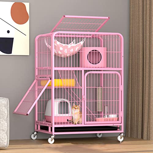 Katzenkäfig für den Innenbereich, tragbarer Katzenkäfig, Haustierkäfig, kleines Haustierzimmer, Drahtgeflechtkäfig für 1–2 Katzen (Pink) von KJHYYPP