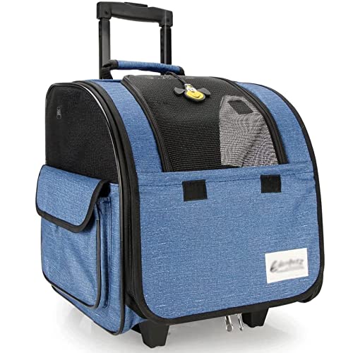 Multifunktionaler tragbarer Katzenrucksack, Haustier-Trolley mit Rädern, Haustier-Reisetasche für Reisen/Wandern/Outdoor (B 34 * 28 * 34cm) von KJHYYPP