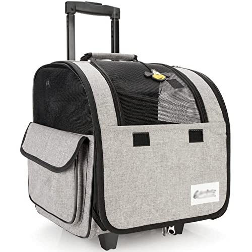 Multifunktionaler tragbarer Katzenrucksack, Haustier-Trolley mit Rädern, Haustier-Reisetasche für Reisen/Wandern/Outdoor (C 34 * 28 * 34cm) von KJHYYPP