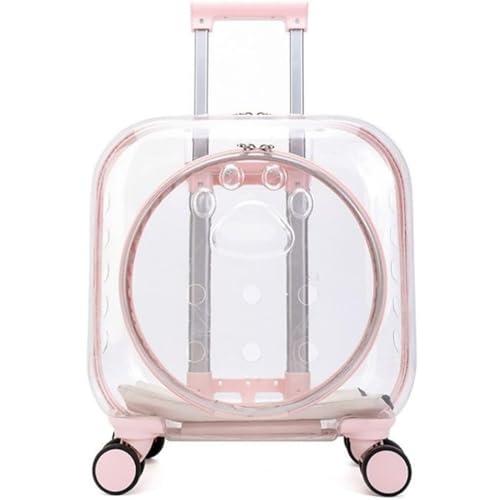 Tragbarer Outdoor-Haustier-Trolley für Katzen und Hunde, transparente Haustier-Außenbox, zum Wandern im Freien, Spazierengehen (Pink) von KJHYYPP