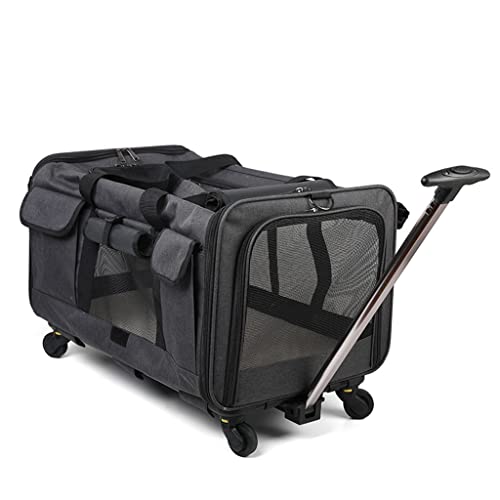 Transportbox für Haustiere, Reisebox für den Haustiertransport, Rollreisebox für Katzen und Hunde, geeignet für Hunde und Katzen (schwarz) (Black) von KJHYYPP