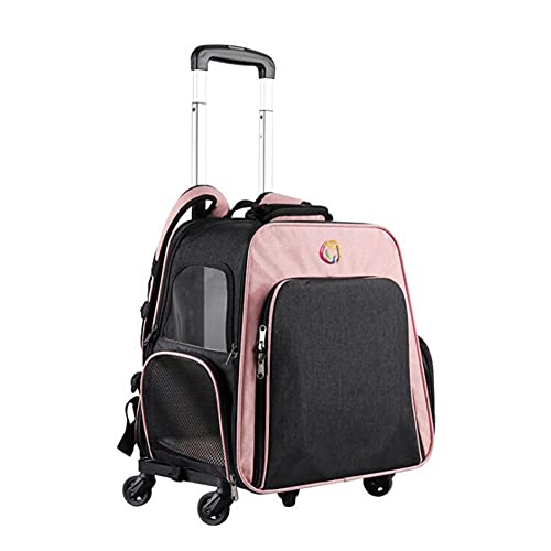 Trolley-Tasche für Haustiere, Abnehmbarer Trolley-Reiserucksack für Haustiere, Erweiterbare, Faltbare, Tragbare, Atmungsaktive Transporthandtasche (Pink) von KJHYYPP