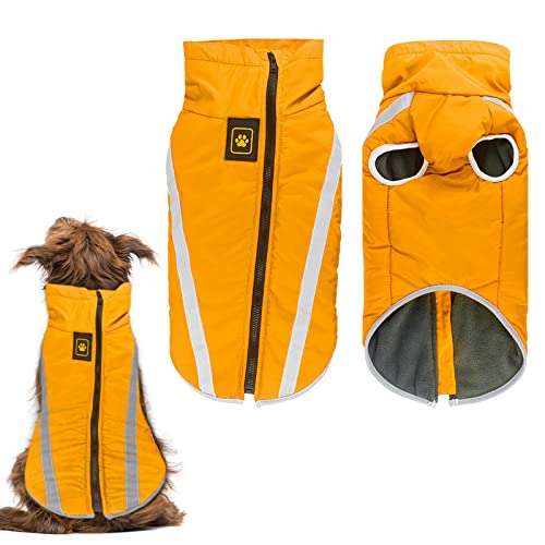 Hund Wintermantel, Hunde Wintermantel Wasserdicht, Mit Fleece gefütterte Hundejacke für kleine, mittelgroße Hunde den Winter und kaltes Wetter Winddichte extraweiche Hundeweste (4XL, gelb) von KJSXUUE