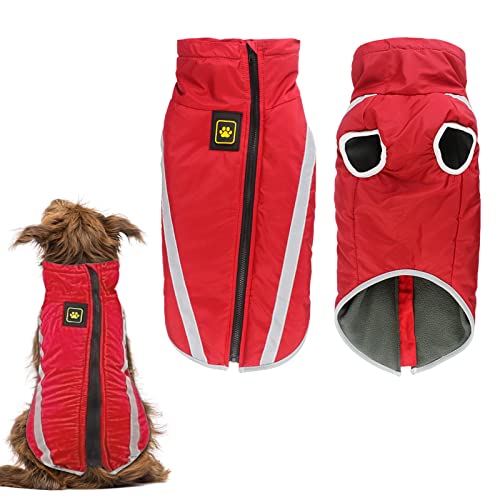 Hund Wintermantel, Hunde Wintermantel Wasserdicht, Mit Fleece gefütterte Hundejacke für kleine, mittelgroße Hunde den Winter und kaltes Wetter Winddichte extraweiche Hundeweste (4XL, rot) von KJSXUUE